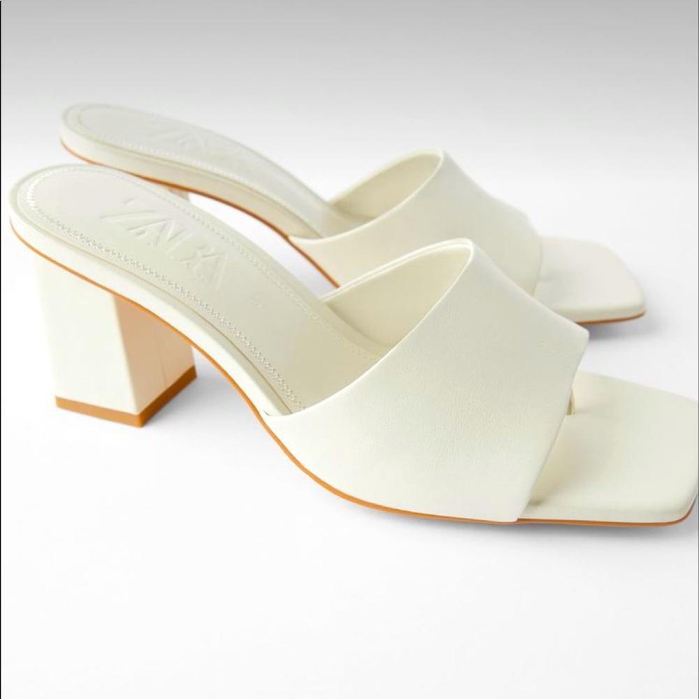 ZARA white leather block heel mules, 40